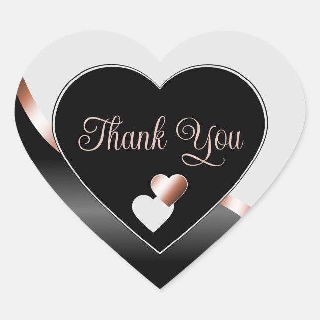 Grey Black Wavy Rose Gold with Hearts Thank You Heart Sticker (Front)