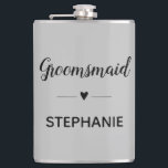 Grey Black Wedding Groomsmaid Personalized Hip Flask<br><div class="desc">Your groomsmaid may need a teeny bit of liquor in her drink from this personalized grey and black flask,  when she's helping with your wedding planning sessions! Show her how much she means to you.</div>