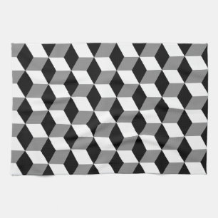 Grey, Black & White 3D Cubes Pattern Kitchen Towel