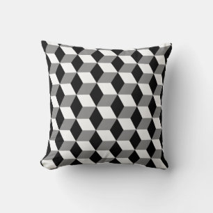 Grey, Black & White 3D Cubes Pattern Throw Pillow