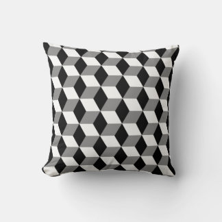 Grey, Black & White 3D Cubes Pattern Throw Pillow