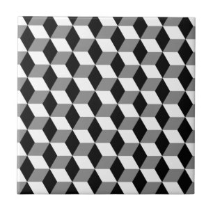 Grey, Black & White 3D Cubes Pattern Tile