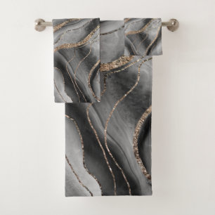 Grey Black White Agate Gold Glitter Glam #1 Bath Towel Set