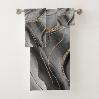 Grey Black White Agate Gold Glitter Glam #1 Bath Towel Set