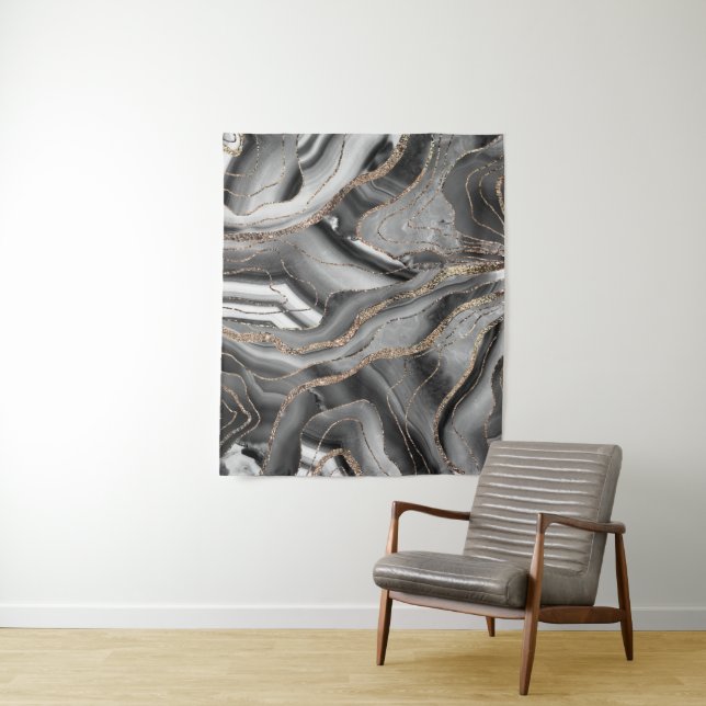 Grey Black White Agate Gold Glitter Glam #1 Tapestry (In Situ)