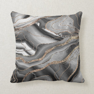 Grey Black White Agate Gold Glitter Glam #1 Throw Pillow