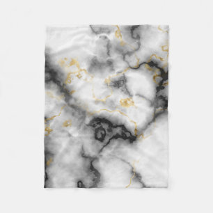 Grey Black White and Gold Marble Pattern Fleece Blanket