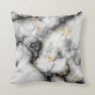 Grey Black White and Gold Marble Pattern Throw Pillow