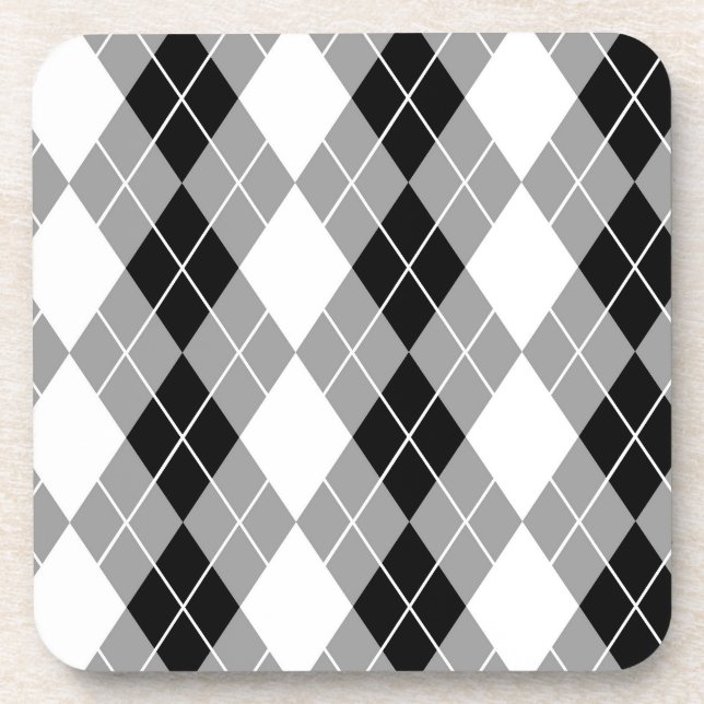Grey Black White Argyle Diamond Design  Coaster (Front)