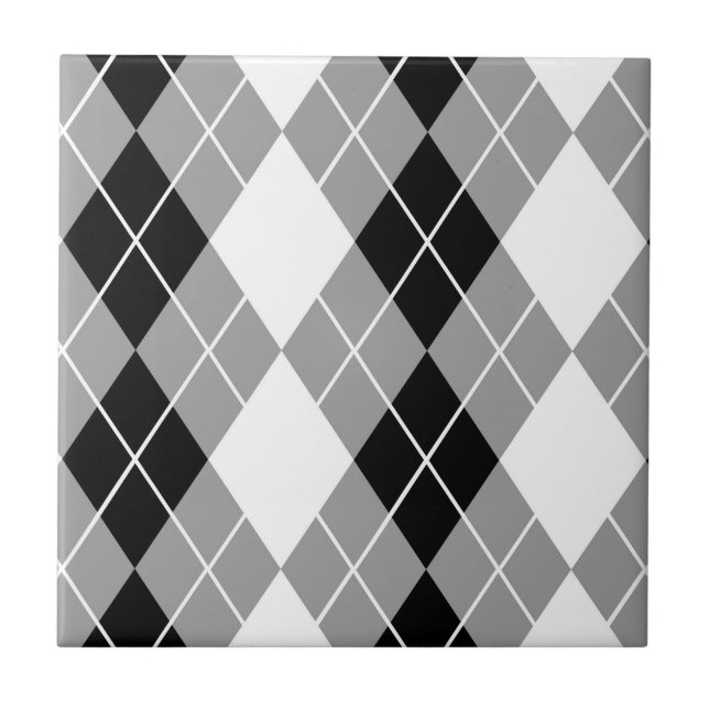 Grey Black White Argyle Diamond Design  Tile (Front)