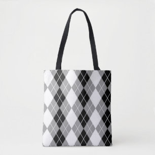 Grey Black White Argyle Diamond Design  Tote Bag