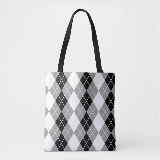 Grey Black White Argyle Diamond Design  Tote Bag (Front)
