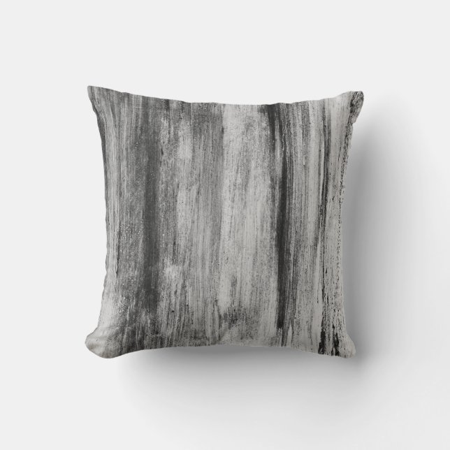 Grey Black & White Artistic Abstract Brushstrokes Throw Pillow (Front)
