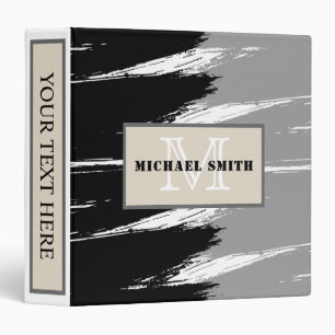 Grey Black White Brush Stroke Monogram Binder