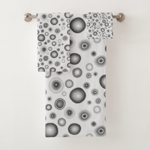 Grey Black White  Bubbles Modern Circles Pattern Bath Towel Set
