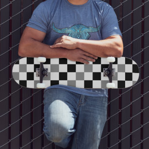 Grey Black White Chequered Pattern Design Skateboard
