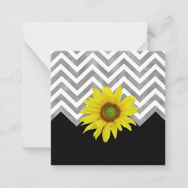 Grey Black White Chevron Colour Block w/ Sunflower Card (Front)