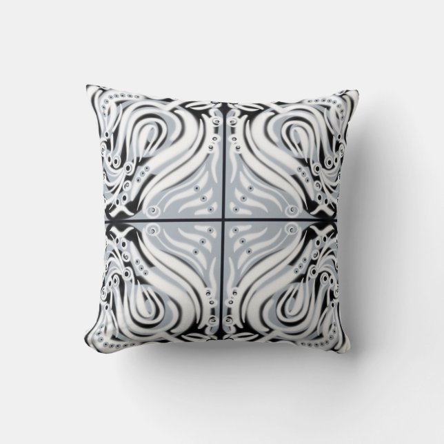 Grey Black White Curly Abstract Pattern  Throw Pillow (Front)