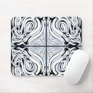 Grey Black White Curvy Abstract Pattern  Mouse Pad