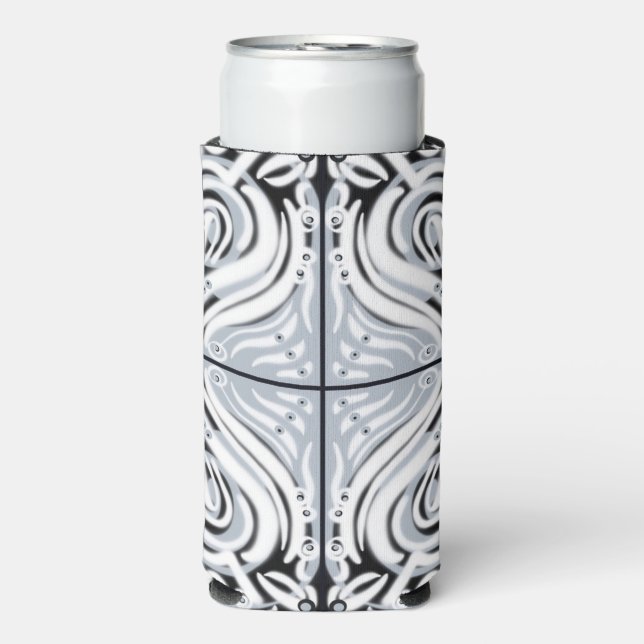 Grey Black White Curvy Abstract Pattern  Seltzer Can Cooler (Seltzer Front)