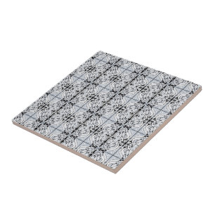 Grey Black White Curvy Abstract Repeat Pattern  Tile