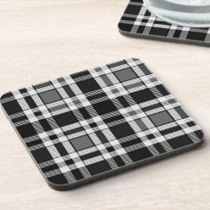 Grey Black White Flannel Plaid Tartan Design Coaster