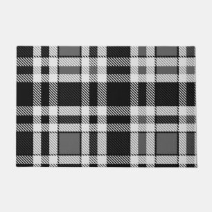 Grey Black White Flannel Plaid Tartan Design  Doormat