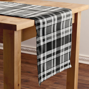 Grey Black White Flannel Plaid Tartan Design  Short Table Runner