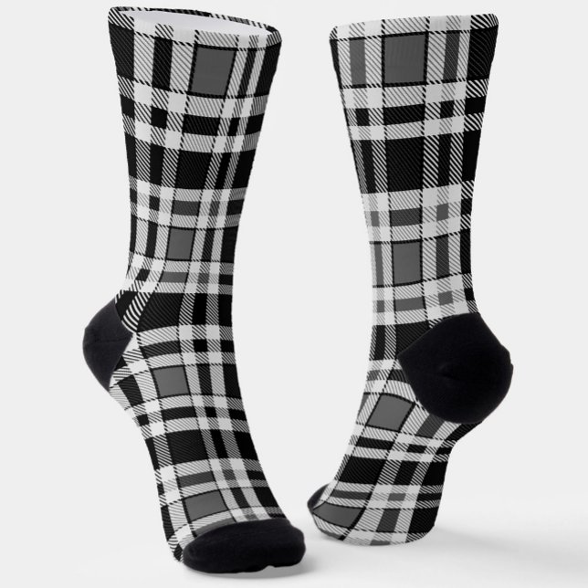 Grey Black White Flannel Plaid Tartan Design  Socks (Creator Uploaded)