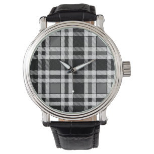 Grey Black White Flannel Plaid Tartan Design  Watch