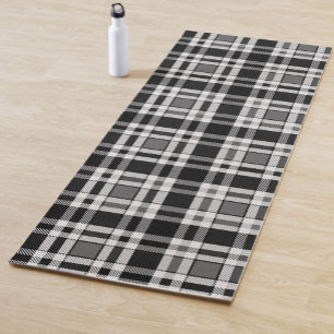 Grey Black White Flannel Plaid Tartan Design Yoga Mat
