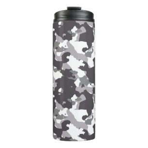 Grey, Black & White Girly Army Camouflage Pattern Thermal Tumbler