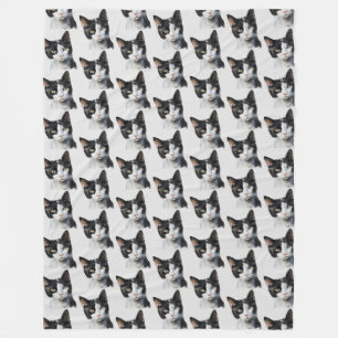 Grey Black White Kitty Cat Fleece Blanket