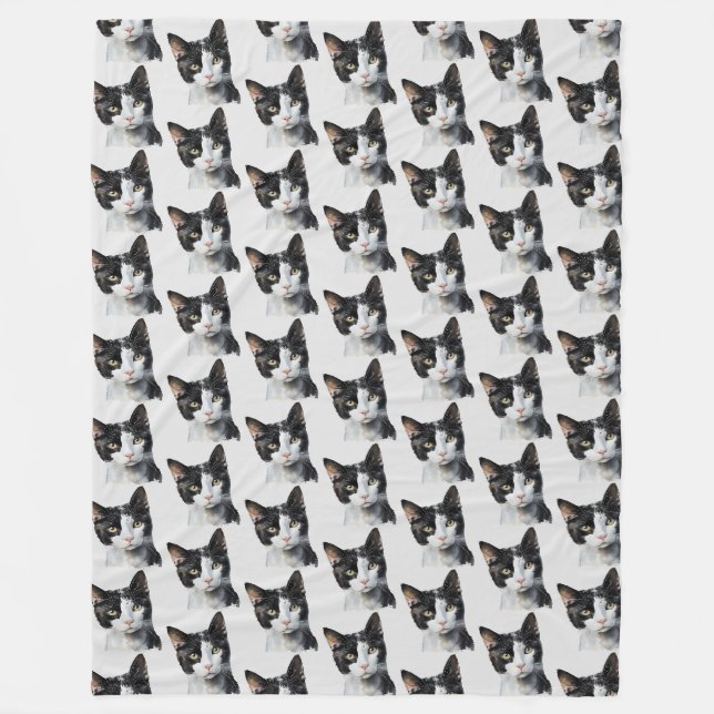 Grey Black White Kitty Cat Fleece Blanket (Front)