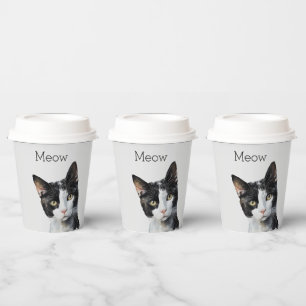 Grey Black White Kitty Cat Paper Cups
