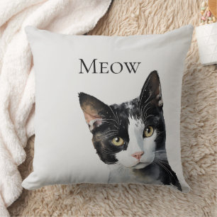 Grey Black White Kitty Cat Throw Pillow