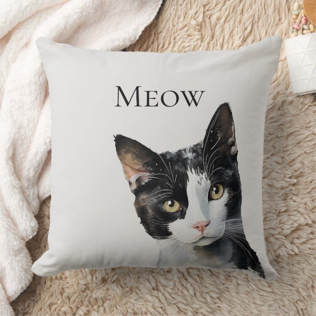 Grey Black White Kitty Cat Throw Pillow (Blanket)