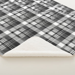 Grey Black White Madras Plaid Design Sherpa Blanket