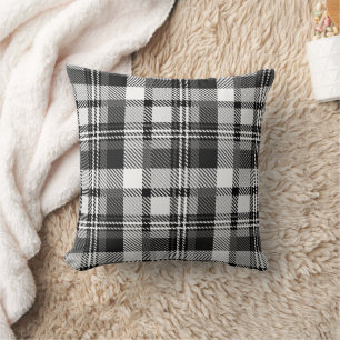 Grey Black White Madras Plaid Design  Throw Pillow