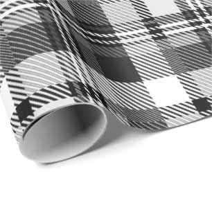 Grey Black White Madras Plaid Design Wrapping Paper