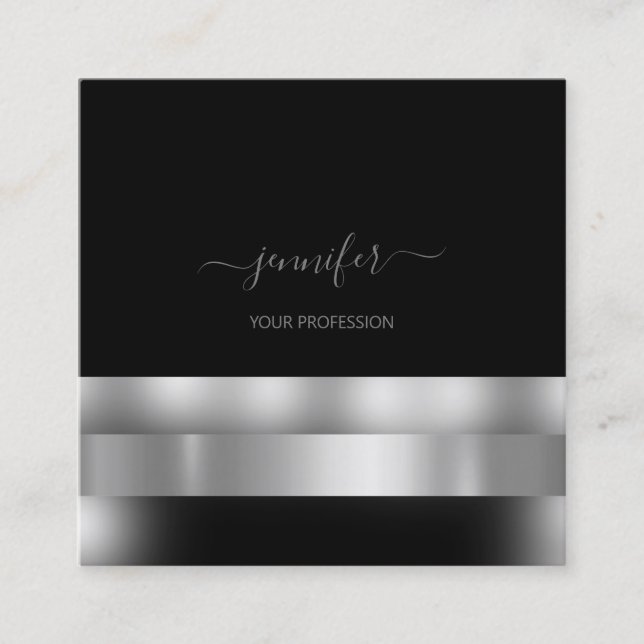 Grey Black White Makeup Artist Influencer Silver Square Business Card (Front)
