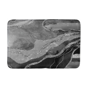 Grey Black White Marble Agate Silver Glitter #1 Bath Mat