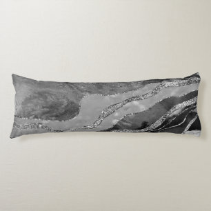 Grey Black White Marble Agate Silver Glitter #1 Body Pillow