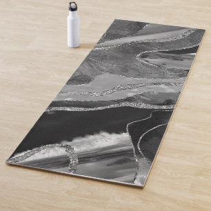 Grey Black White Marble Agate Silver Glitter #1 Yoga Mat