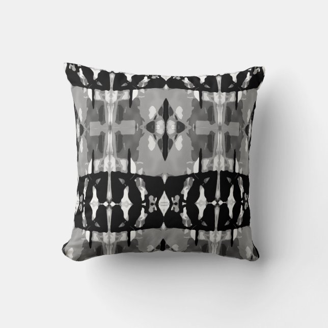 Grey Black White Mediterranean Large Tile Mosaics Throw Pillow (Front)