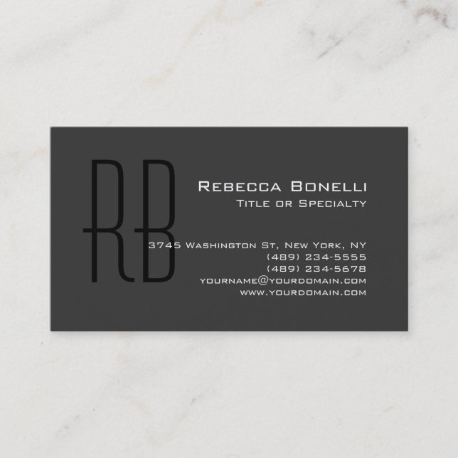 Grey Black White Monogram Consultant Business Card (Front)