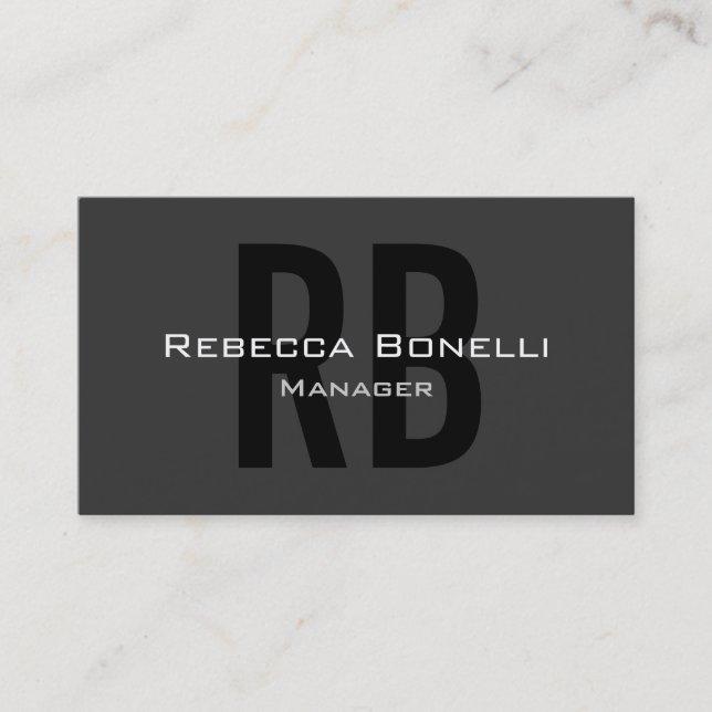 Grey Black White Monogram Manager Business Card (Front)