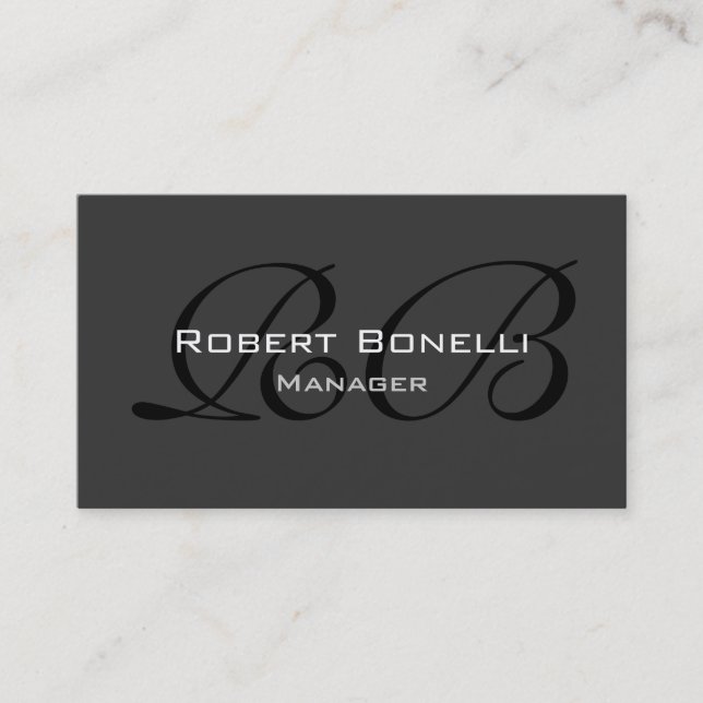 Grey Black White Monogram Manager Business Card (Front)