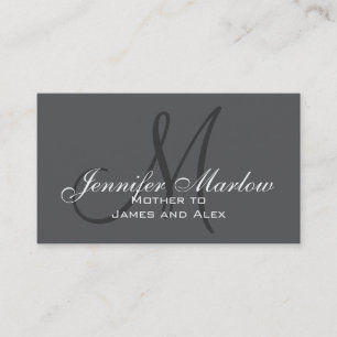 Grey, Black White Monogram Mommy Calling Card