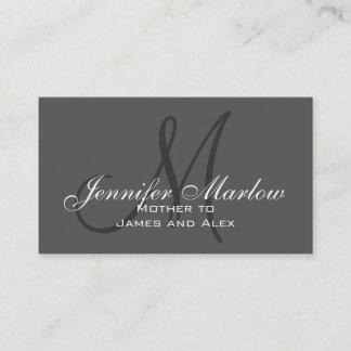 Grey, Black White Monogram Mommy Calling Card